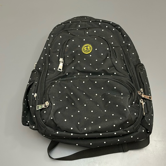 CATEEPBABY Organizer Travel Diaper Backpack black with white polka dots FLAWS! - Picture 1 of 11